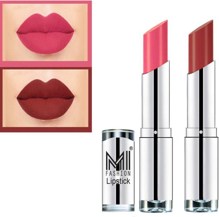 MI FASHION Made in India Vegan Long Wear Soft Matte Lipsticks Set Pigmented Combo of 2 Code no 1295 Price in India