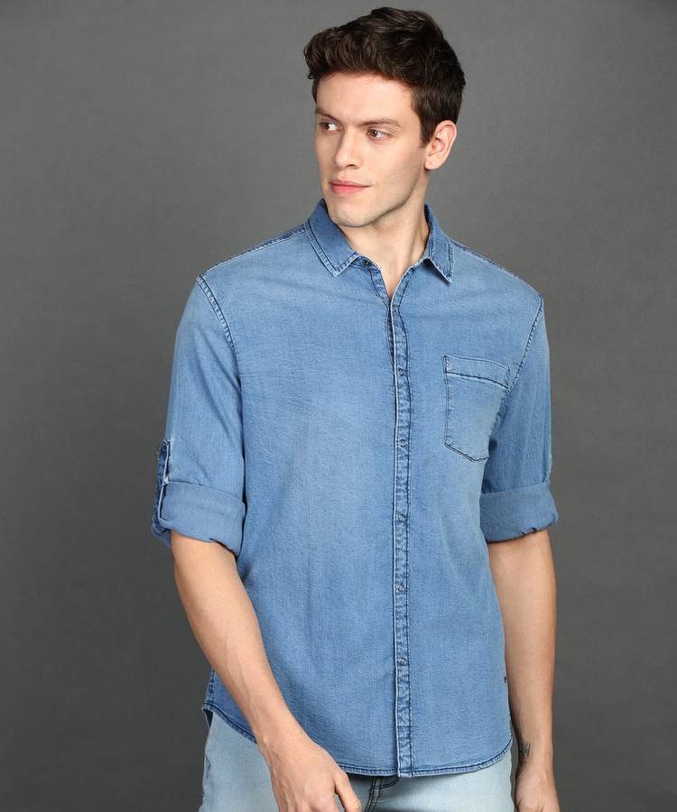 Men Slim Fit Washed Casual Shirt