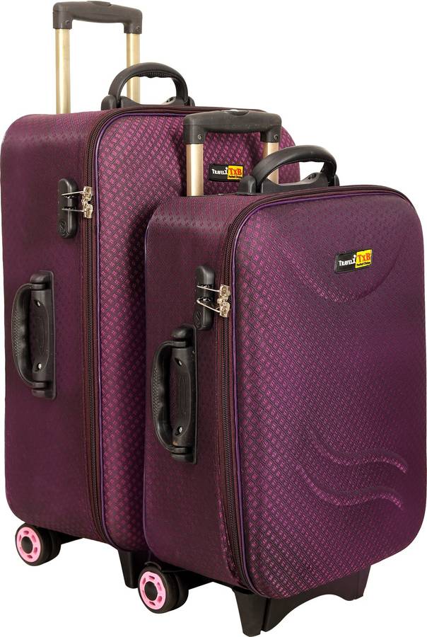 Soft Body Set of 2 Luggage - Combo Medium Cabin Luggage (51CM & 61CM) - Polyester Check-In Soft Case Trolley Bag/Suitcase With Number Lock,2 Wheels - Maroon