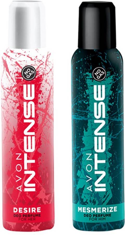 Avon Intense No Gas For Women- Desire 150 ml and Intense No Gas For Men- Mesmerise 150 ml Perfume Body Spray  -  For Men & Women