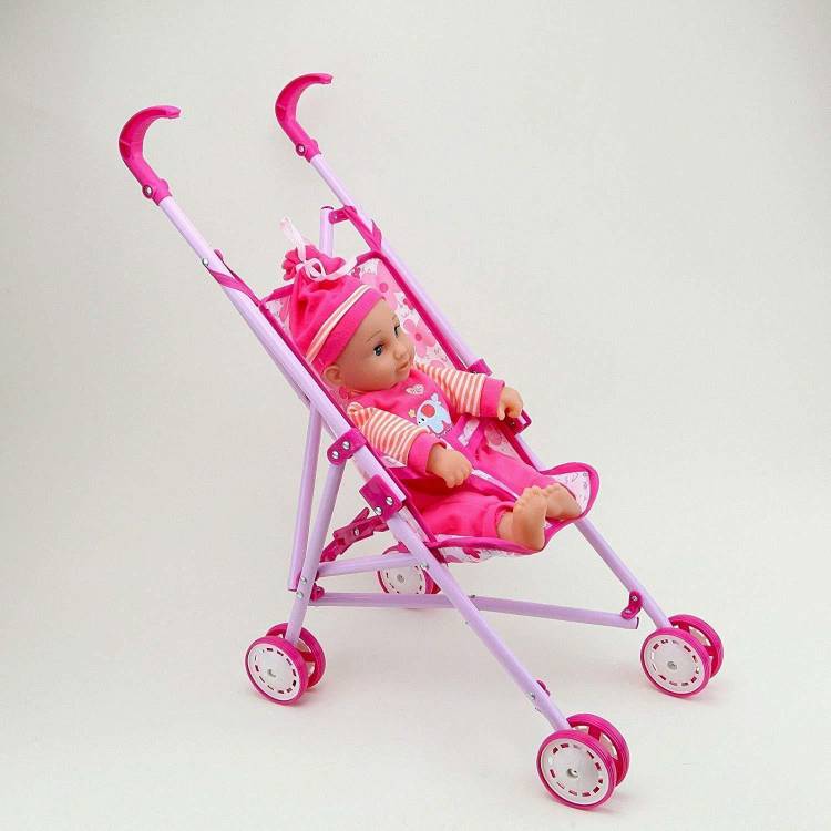 MIRTONICS Kid New Infant Carriage Stroller Trolley Nursery Toy with 2 Doll Set for Girls