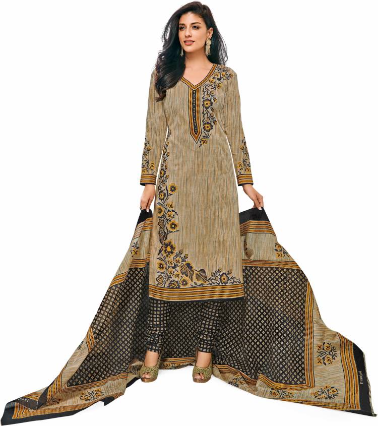 Unstitched Cotton Blend Kurta & Churidar Material Embroidered, Printed Price in India