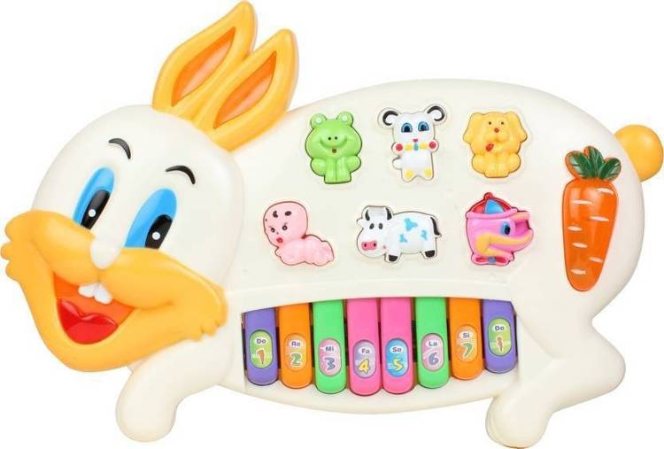 Kidzfan PVC Rabbits Musical Piano with 3 Modes Animal Sounds, Flashing LIghts And Music Effects | Multi Color | High Quality PVC Material