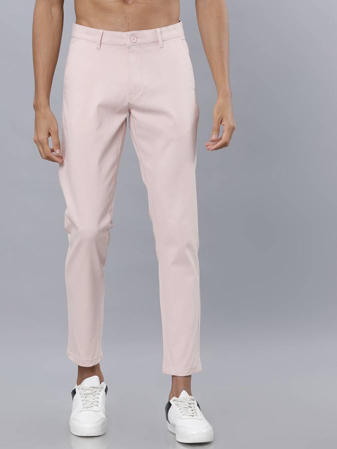 Slim Fit Men Pink Cotton Lycra Blend Trousers