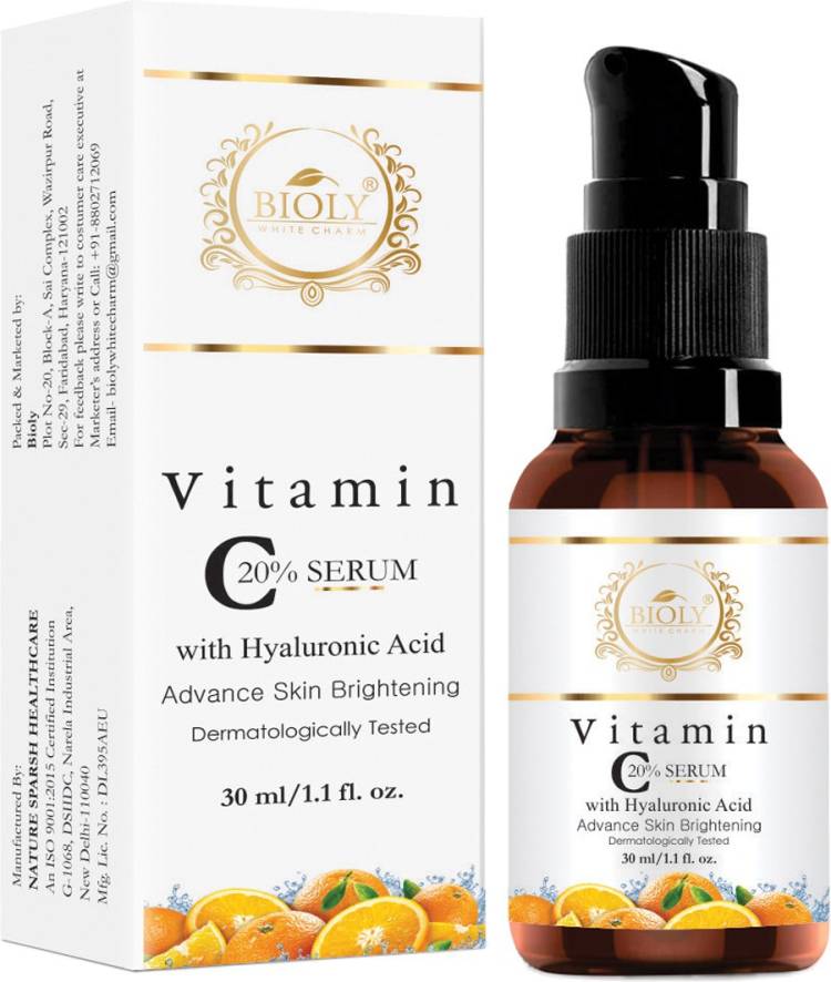 Bioly Vitamin C Serum 20% + Hyaluronic Acid + Vitamin E Serum for Advance Skin Brightening and Lightening Price in India