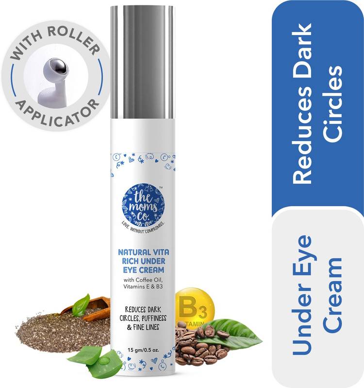 The Moms Co. Natural Vita Rich Under Eye Cream to Reduce Dark Circles, Puffiness and Fine Lines with Chia Seed Oil, Coffee Oil, Vitamines E & B3