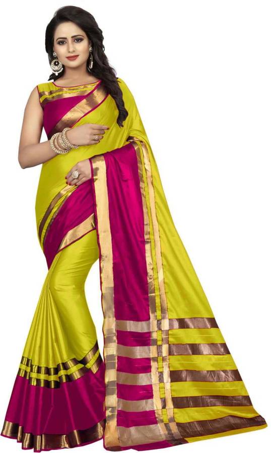 Striped Dharmavaram Cotton Silk Saree Price in India