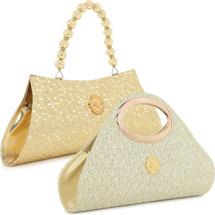 Casual, Formal, Party Beige, Gold  Clutch  - Regular Size Price in India