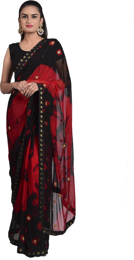 Solid Bandhani Chiffon Saree