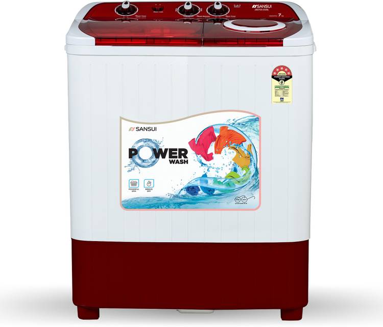 Sansui 7 kg 5 Star Rating Semi Automatic Top Load Red, White