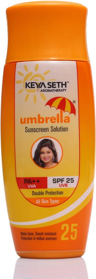 KEYA SETH AROMATHERAPY Umbrella Sunscreen Solution SPF 25 with PA+++ UV Protection, Sweat Resistant Formula Oil Control Enriched with Pure Essential Oil wheatgerm & Almond. - SPF 25 PA++ Price in India