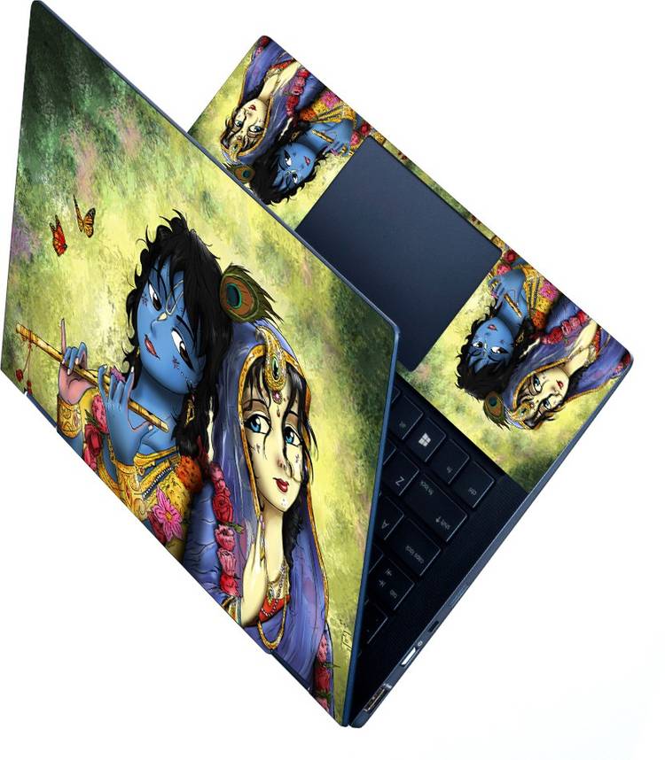 dzazner HD Printed Full Panel Laptop Skin Sticker Vinyl Fits, No Residue, Bubble Free - Cute Radha Krishna Vinyl Laptop Decal 15.6