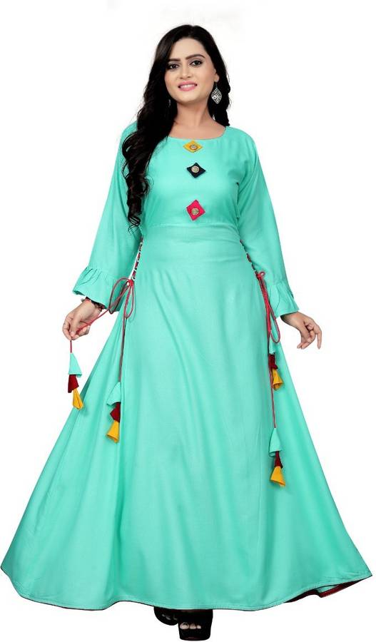 Women Applique Rayon Gown Kurta