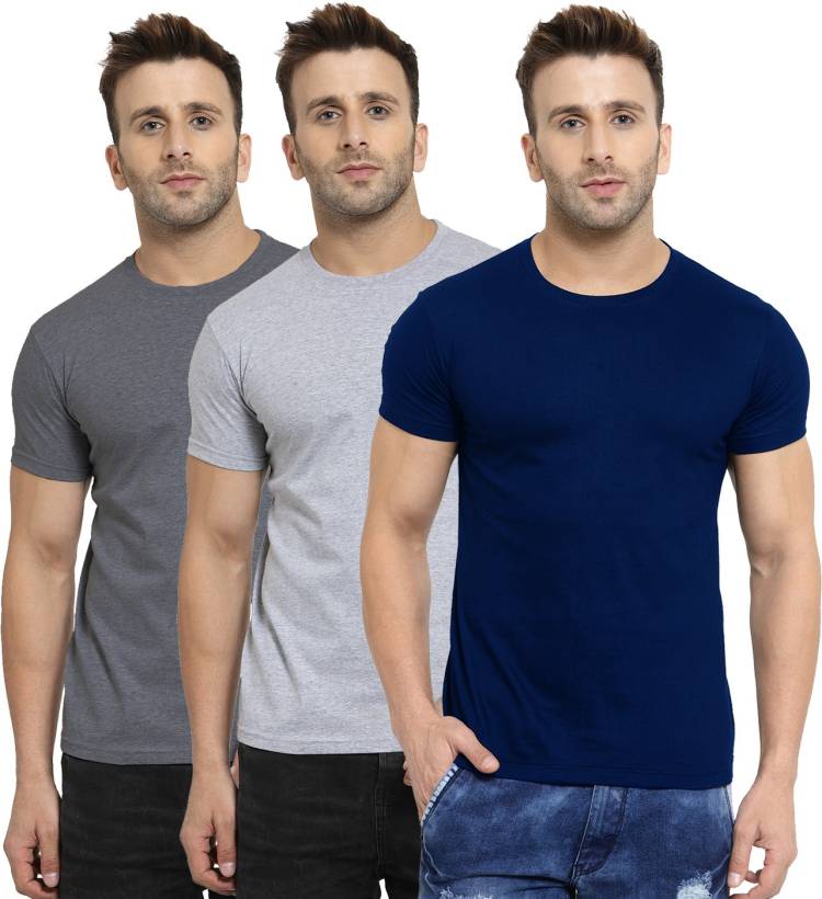 Solid Men Round Neck Multicolor T-Shirt Price in India