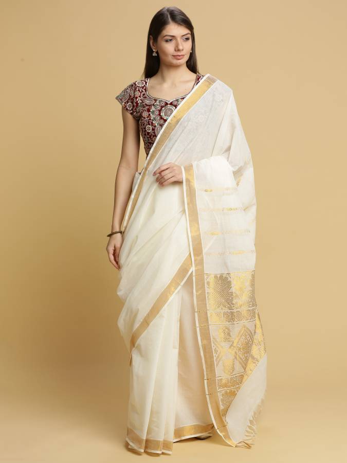 Woven Kasavu Pure Cotton Saree Price in India