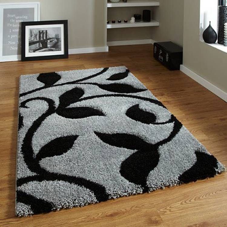 T Decor Black, Grey Polyester Carpet