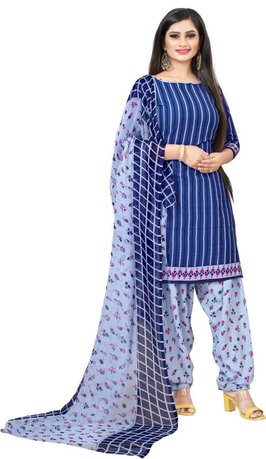 Crepe Striped, Floral Print Salwar Suit Material