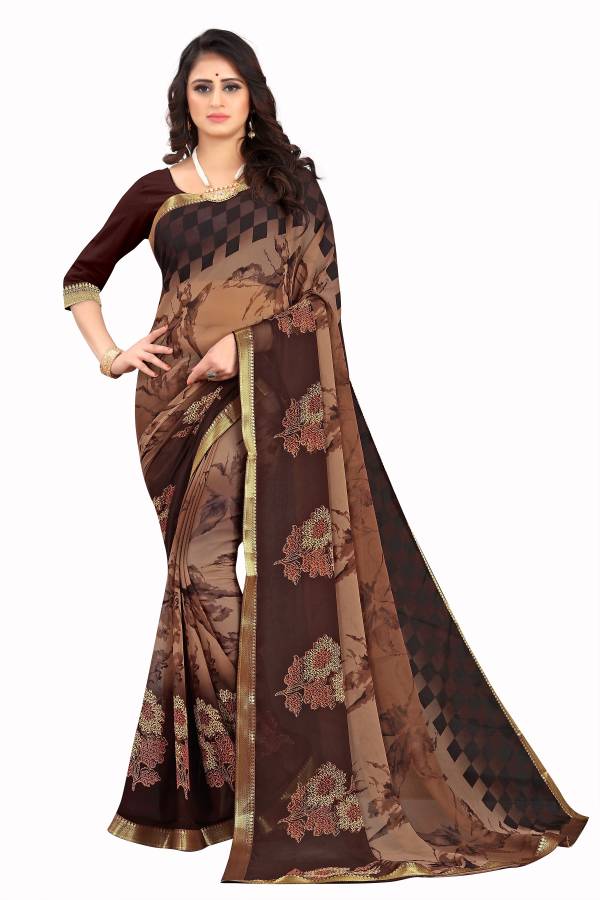 Embroidered Fashion Georgette, Silk Blend Saree Price in India