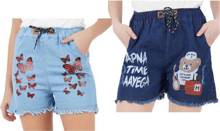 Short For Girls Casual Graphic Print Denim