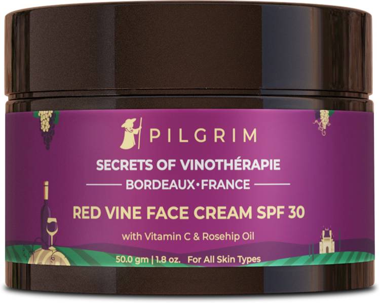 Pilgrim Red Vine Face Cream with SPF 30 Sunscreen, For Anti Ageing, Sun Protection, Daily Use, Dry, Oily, Combination Skin, Men & Women, 50g Price in India
