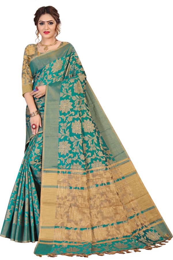Printed Kanjivaram Cotton Blend, Cotton Silk Saree