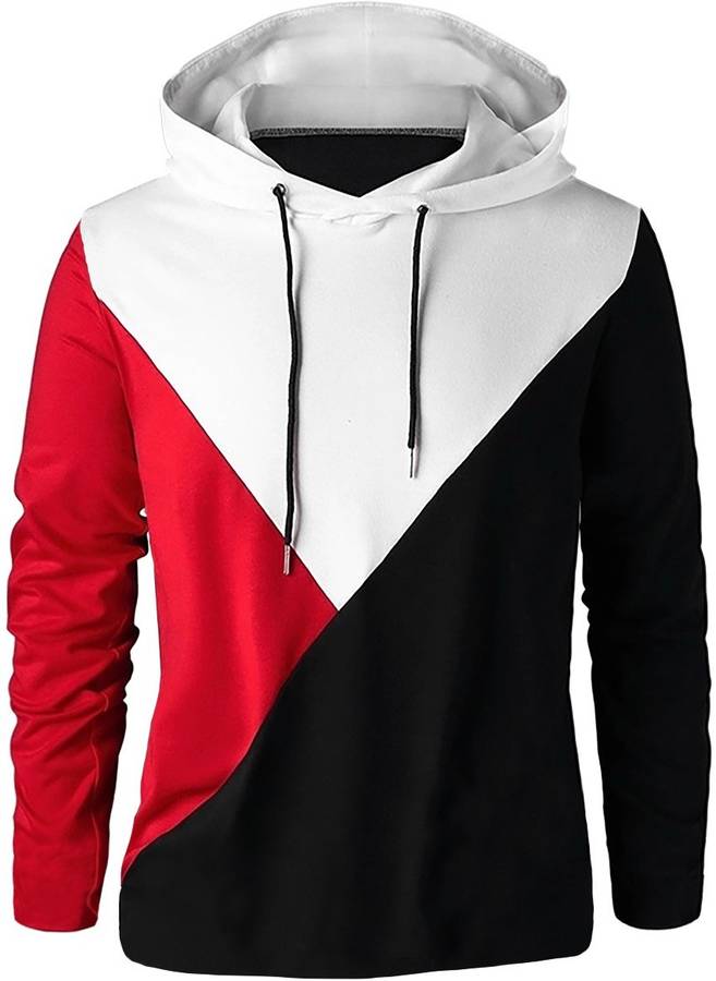Color Block Men Hooded Neck White, Red, Black T-Shirt
