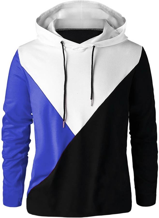 Color Block Men Hooded Neck Blue T-Shirt Price in India