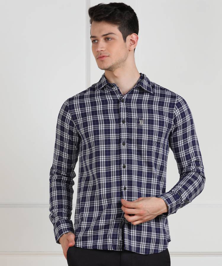 Men Tailored Fit Checkered Button Down Collar Casual Shirt