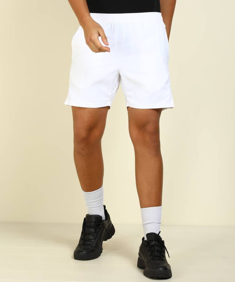 Solid Men White Sports Shorts