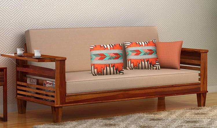 FURINNO solid Sheesham Wood Sofa Cums Bed for Home Living Room | Sofa Cums Bed for Living Room Wooden with Storage | Sofa Cums Bed 3 Seater Furniture Without Pillow with Cushions | Double Solid Wood Sofa Bed