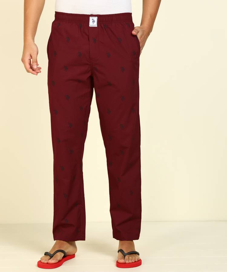 Printed Men Maroon Track Pants