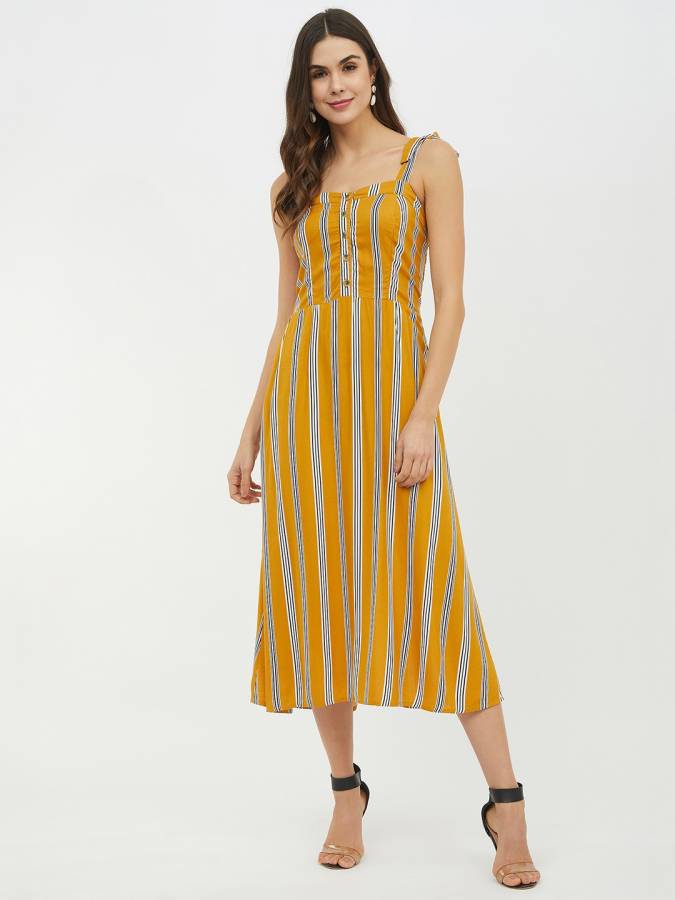 Women A-line Yellow, Black, White Dress Price in India