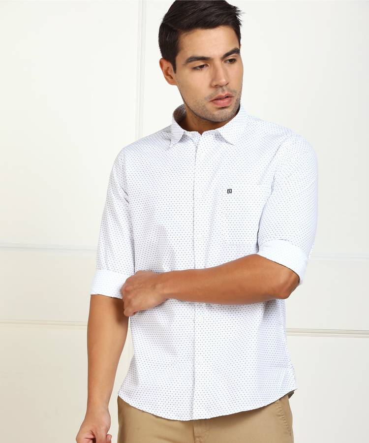 Men Printed Casual White Shirt