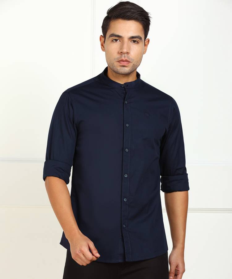 Men Solid Casual Dark Blue Shirt