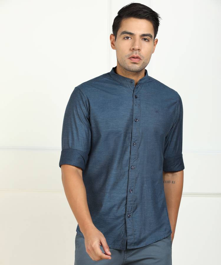 Men Solid Casual Blue Shirt Price in India