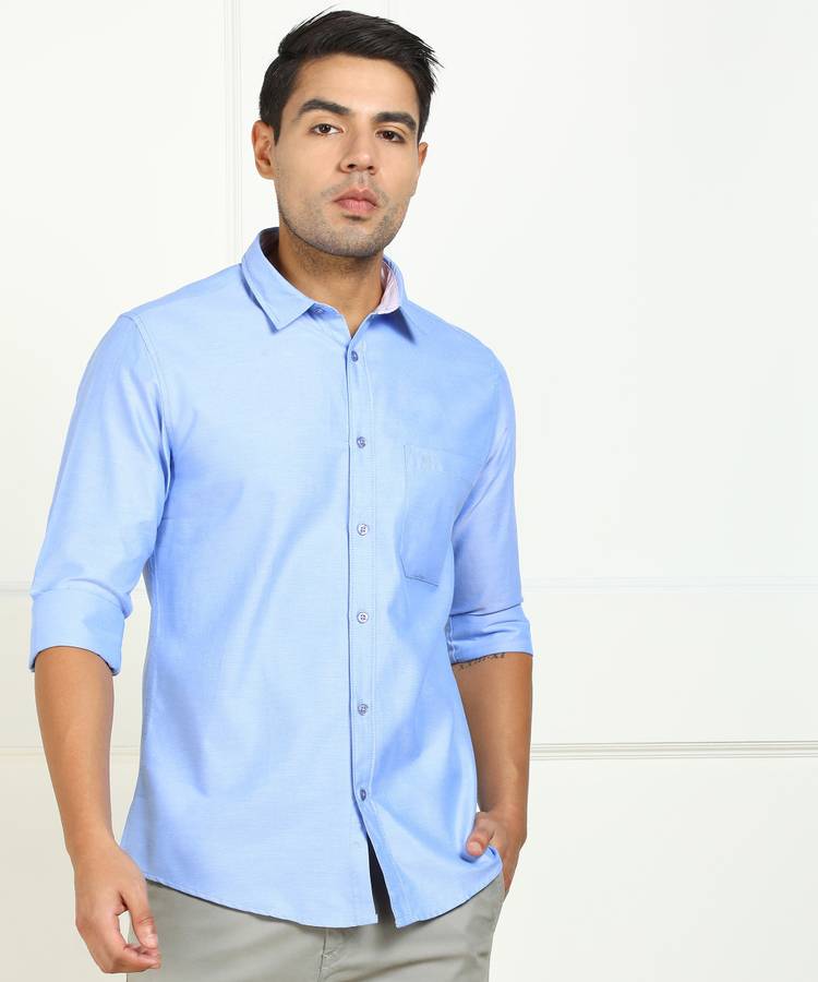 Men Solid Casual Light Blue Shirt