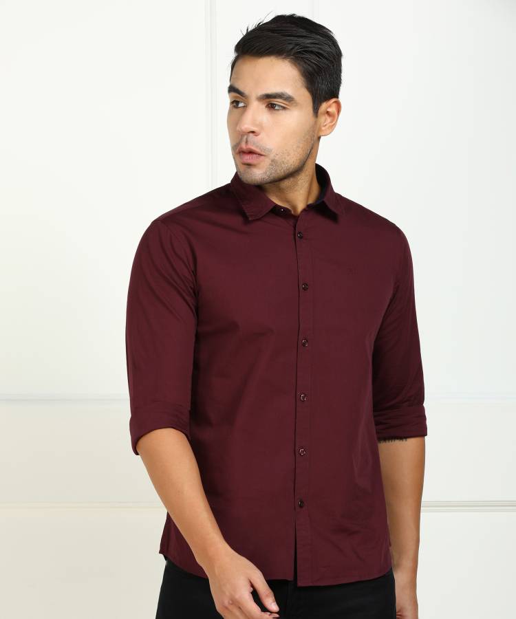 Men Solid Casual Maroon Shirt Price in India