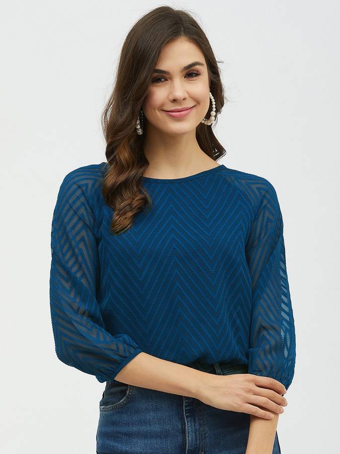 Casual Regular Sleeves Solid Women Blue Top