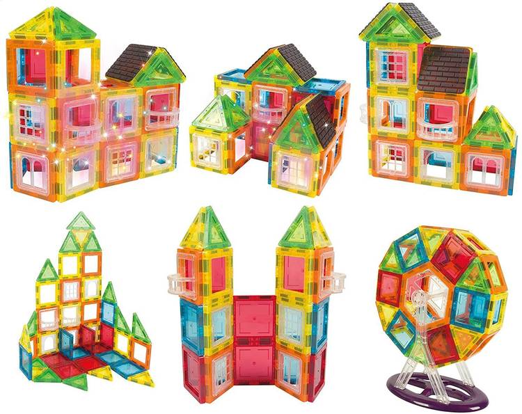 RVM Toys 3D Magnetic Tiles (70 Pieces) Kids Magnet Building Block Tiles Set Gel Tiles Construction Game Puzzle for Boys and Girls