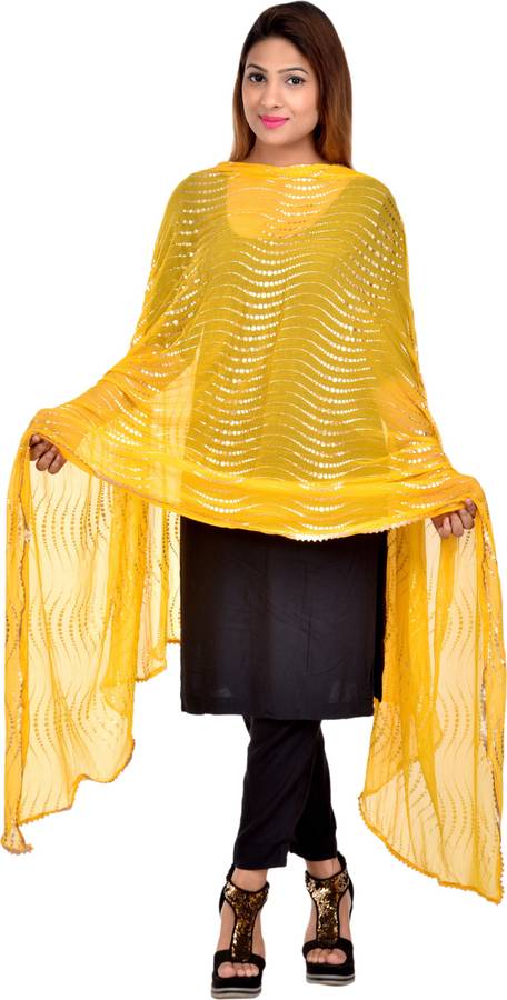 Chiffon Printed Yellow Women Dupatta