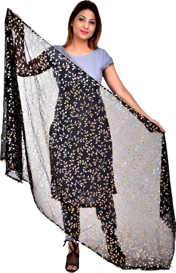 Chiffon Printed Black Women Dupatta