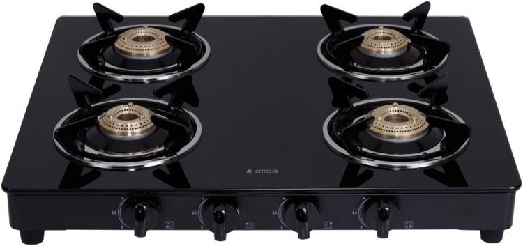 Elica 594 Ct Vetro Blk Glass Manual Gas Stove