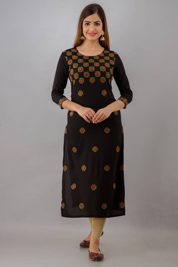 Women Embroidered Rayon Straight Kurta Price in India