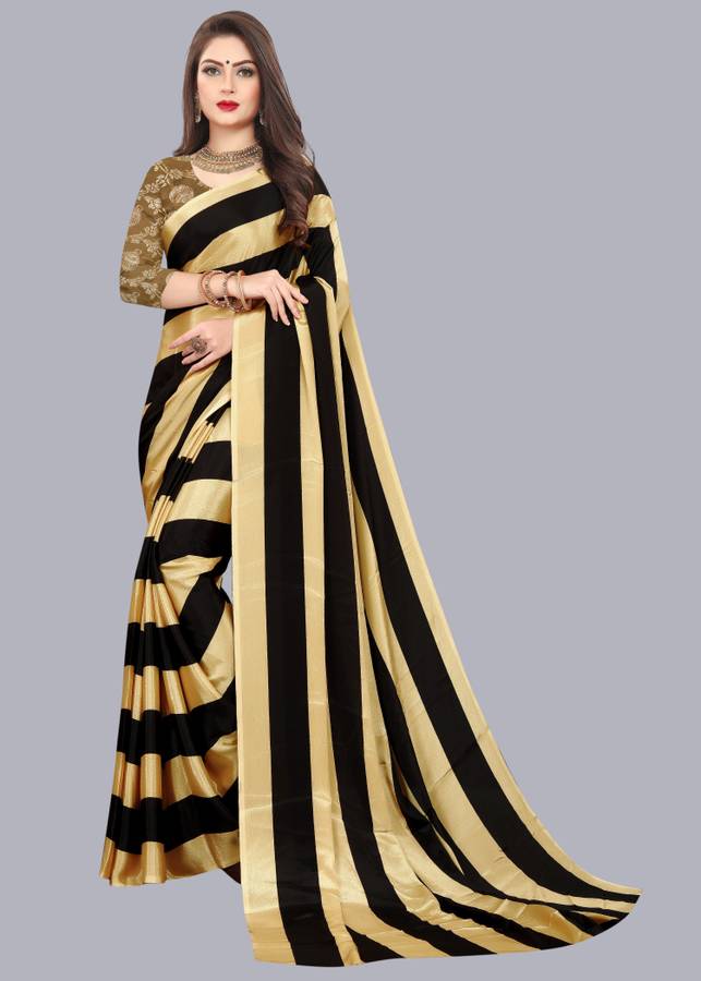 Striped Fashion Silk Blend, Poly Silk Saree