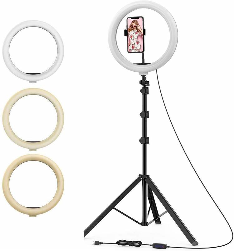 Jeteck Big Tripod Stand for Live Stream-LED Ring Light with Phone Holder Dimmable for Tik-Tok, mx taka tak, Josh, Moj, Mitron, Vigo, Videos, Instagram Reels, Likee Tripod Stand Ring Flash 9 FT Tripod Kit