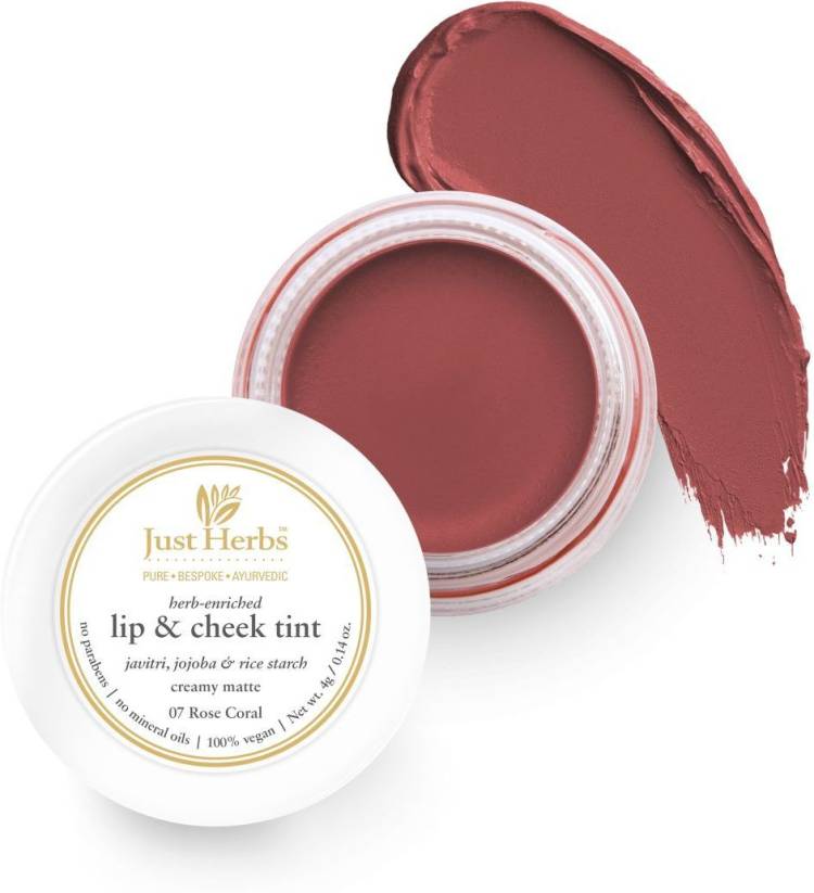 Just Herbs Creamy Matte Lip & Cheek Tint Blush For All Skin Type - Rose coral Lip Stain Price in India