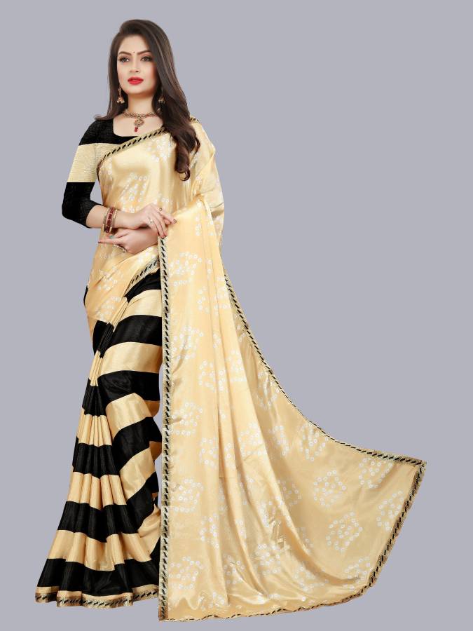 Embellished, Striped, Geometric Print Bandhani Silk Blend, Poly Silk Saree