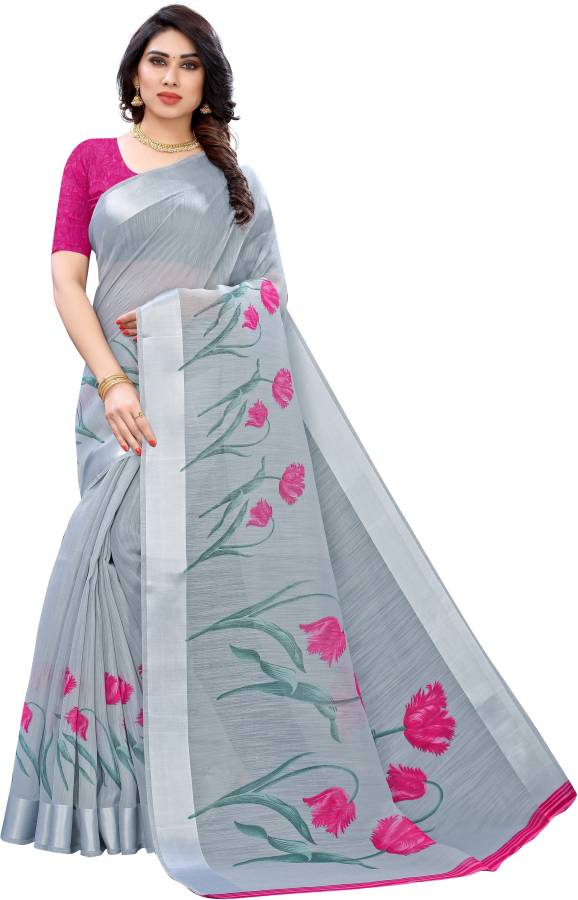 Printed Daily Wear Cotton Linen Blend Saree Price in India