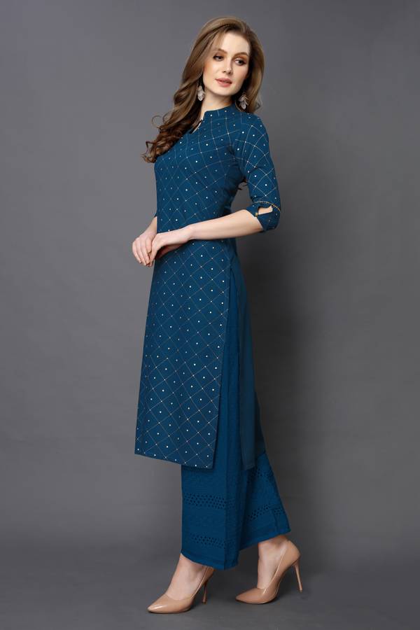 Women Embellished, Checkered, Printed Rayon Straight Kurta