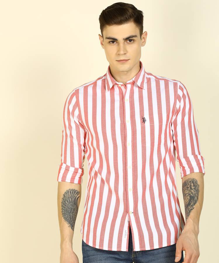 Men Regular Fit Striped Button Down Collar Casual Shirt